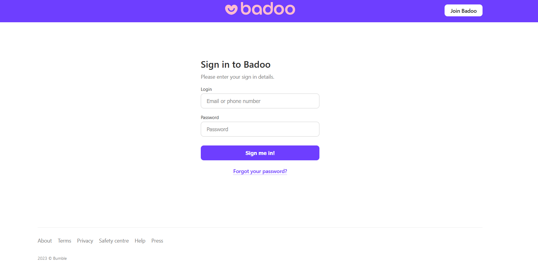 Badoo Login Page