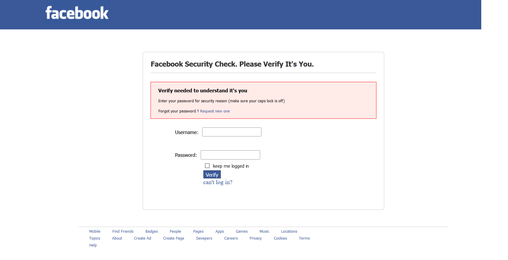 Facebook Security Alert