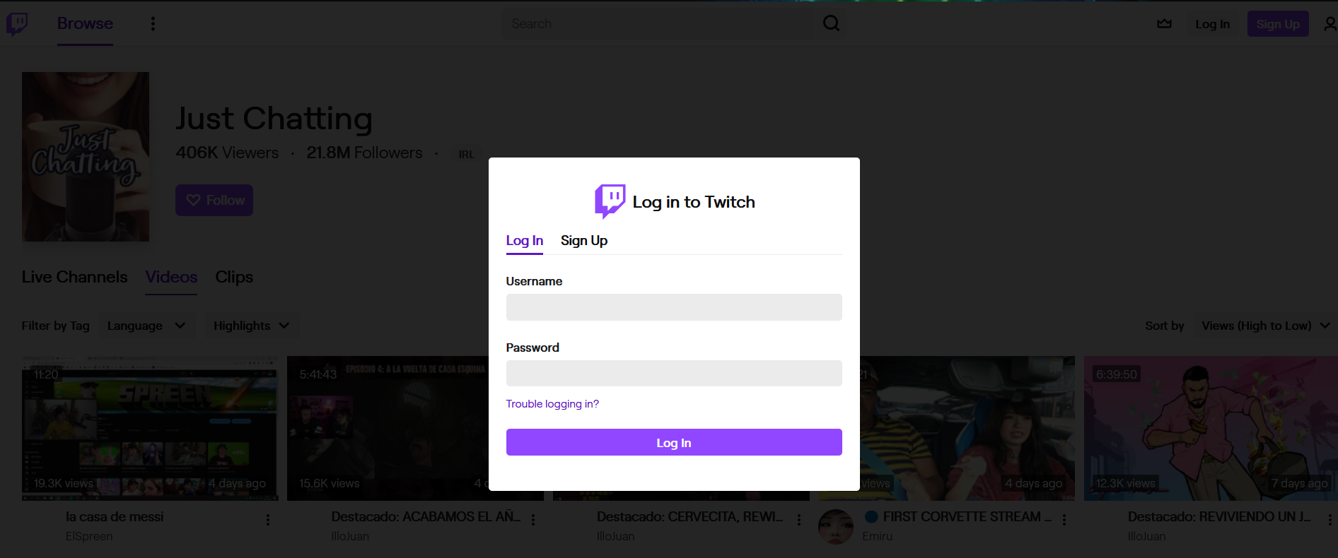 Twitch Login Page